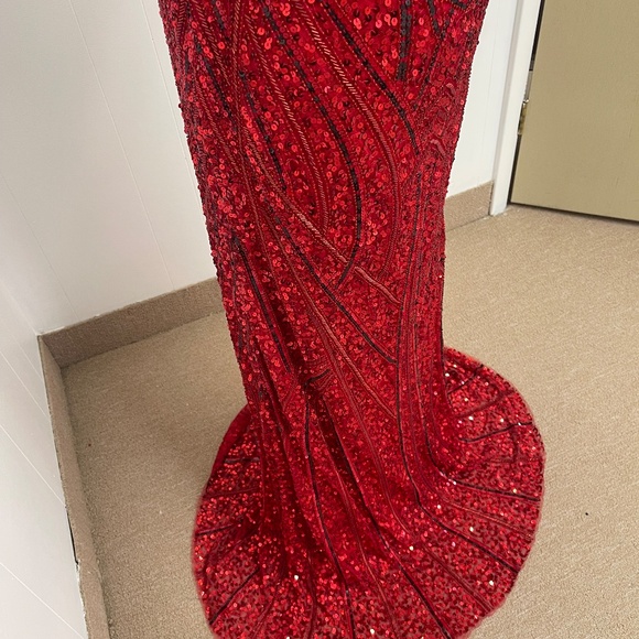 Scala Red Sequin Strapless Sweetheart Mermaid Gown Prom Evening Dress Size 10 - Picture 4 of 15